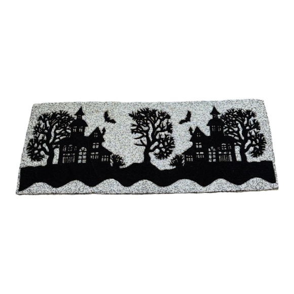 Nicole Miller Beaded Centerpiece Runner 13x36 Haunted House Halloween Spooky NWT - Picture 1 of 9